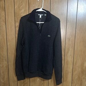 Lacoste Men's Dark Charcoal 1/4 Zip Pullover with Green Crocodile